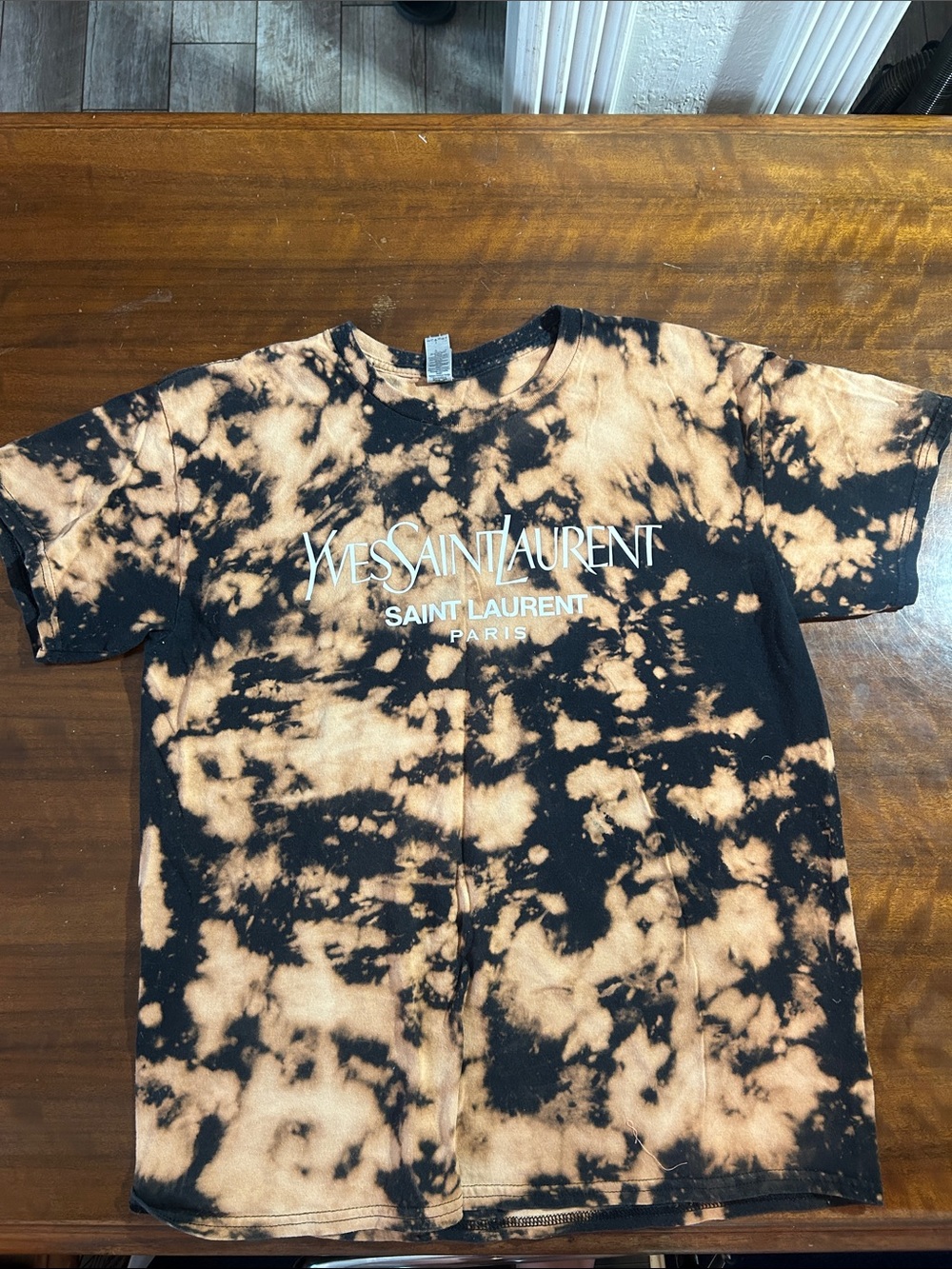Yves Saint Laurent Kids Bleach Tie-Dye Logo Tee - Black & Tan